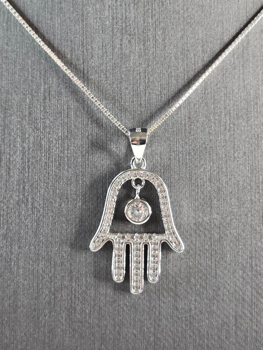 Womens Sterling Silver Hamsa Hand Pendant Necklace 5.3g E3042